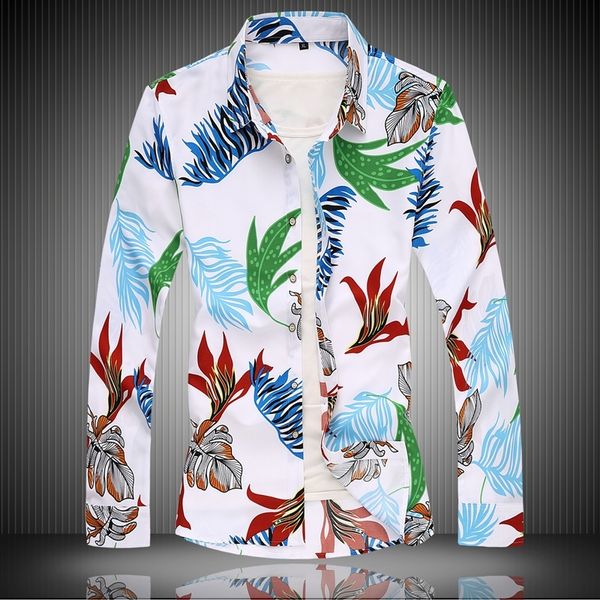 

2021 new autumn spring flower clothes chinese male shirt long sleeves blouse size 6xl 7xl print beach for man cz9p, White;black