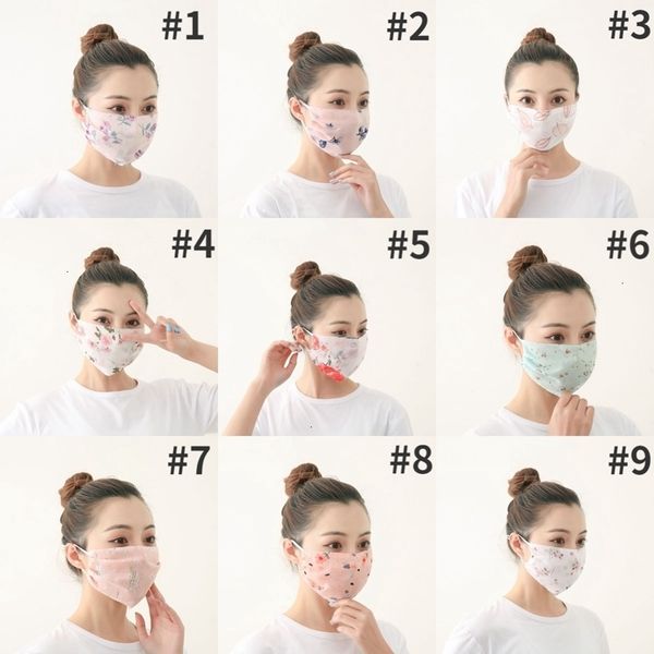 

flowers mask designer women summer printing chiffon outdoor sport windproof dustproof cotton reusable face masks dda135