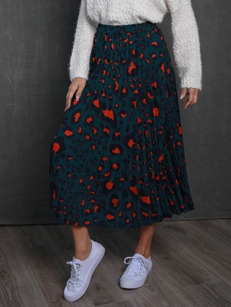 

leopard pleated skirt z3ke#, Black