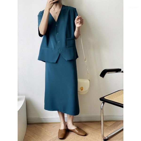 

cmaz 2020 new women clothing sets fashion solid waistcoat& high waist skirts 2pcs female clothes sets cmaz5381, White