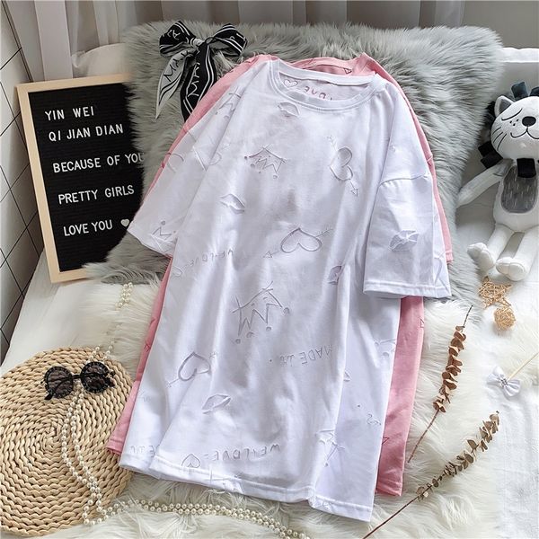 

women's 2020 new net red spring summer loose ins cool t-shirt mid long half sleeve t-shirt gnd0g, White