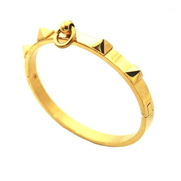 

baoliren yellow gold tone 3 color rivets taper blank stainless steel bangle bracelet for women1, Black