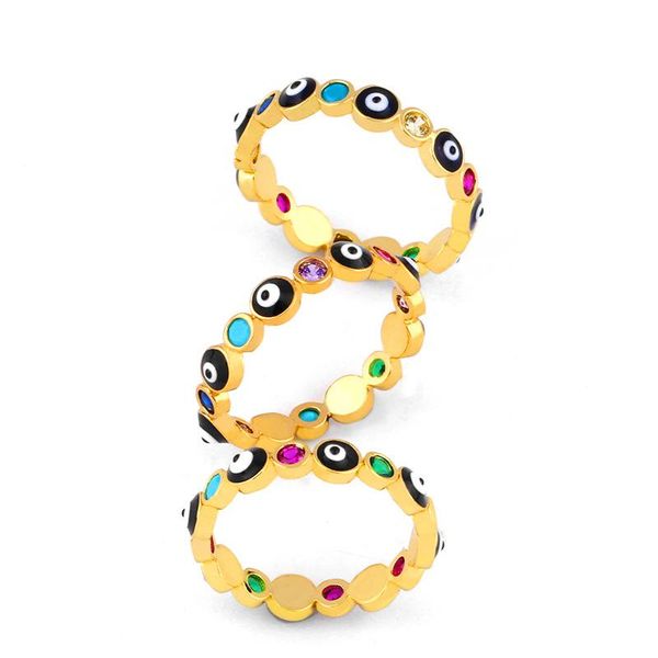 

new fashion evil eye enamel rings for women female gold color crystal cz rings funny gift for friend jewelry accessories, Golden;silver