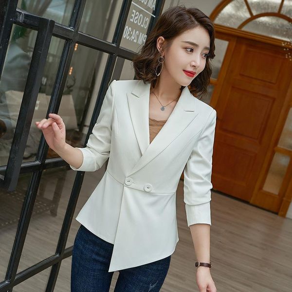 

women's single suit autumn and winter new 2020 temperament slim slimming long-sleeved suit jacket large size women's clothing, White;black