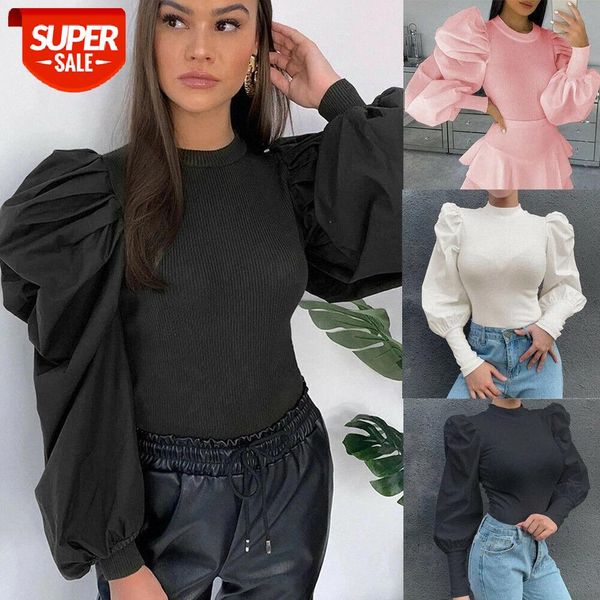 

new womens retro long puff sleeve shirts spring fall black white solid fashion elegant and female clothes #d26e