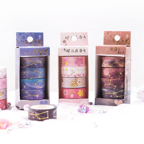 

5Pieces/Lot 4 Roll Tape Set Starry Cherry Blossoms Printed Decorative Tapes Adhesives Washi Tape for Arts DIY Craft Scrapbook Wrapping 2016