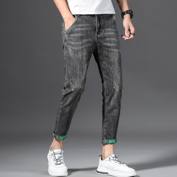 

47zrh men's and point new summer printed letter feet little thin youth student jeans men's jeans nine casual trend 8tyzp, Blue