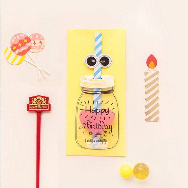

creative happy birthday letter envelope paper novelty feed bottle greeting card postcard gift, Purple;pink