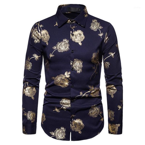 

men's dress shirts single breasted flower printed tuxedo shirt full sleeve for men 2021 wing collar office wear autumn rose blouse us s, White;black
