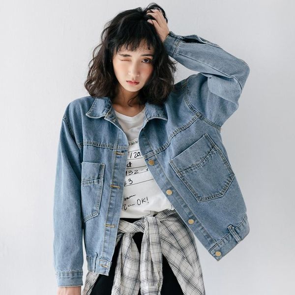 

2020 korean blue female jacket blue denim jackets jaqueta long sleeve casual vintage coat women, Black;brown