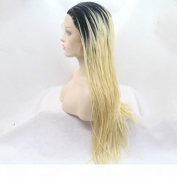 

lace front braid wig black to blonde two tone synthetic heat resistant fiber hair blonde ombre braided lace front wigs for women
