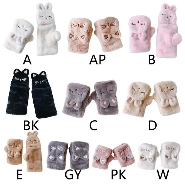 

winter fluffy plush half finger gloves cartoon embroidery convertible mittens 449b, Blue;gray