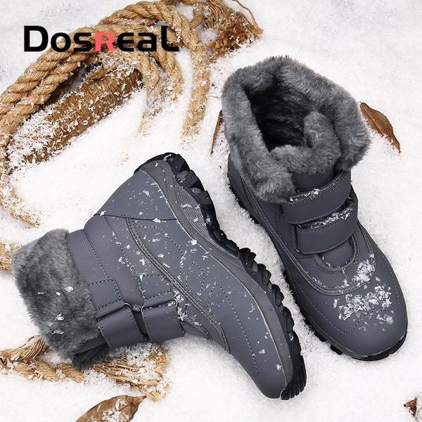 

dosreal 2020 new winter women snow boots thick fur warm shoes for females slip on ankle boots for females casual shoes, Black