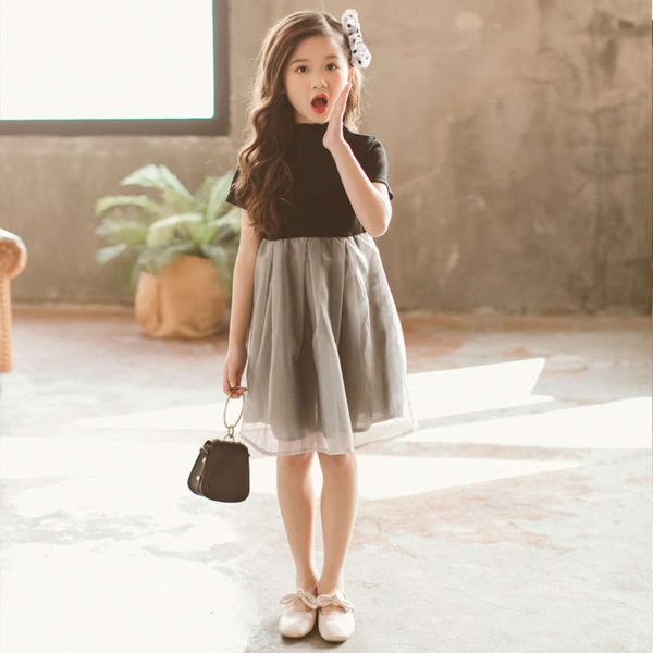 

2020 spring organza contrast stitching korean girl's zhongda children's wavy skirt 6356, Red;yellow