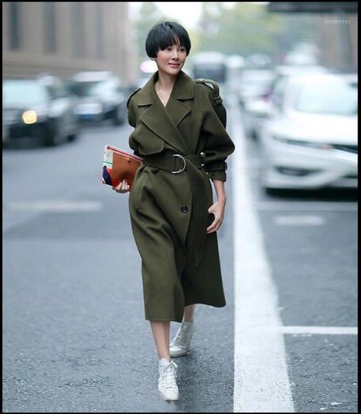 

arlenesain custom double wool dark green long coat1, Black