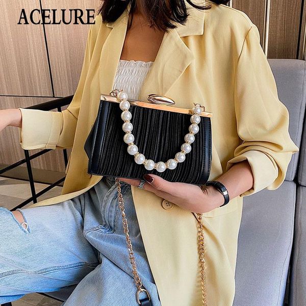 

cross body acelurepearl chain handbags for women fashoin solid pu leather hasp shoulder crossbody bags elegant ladies messenger purse