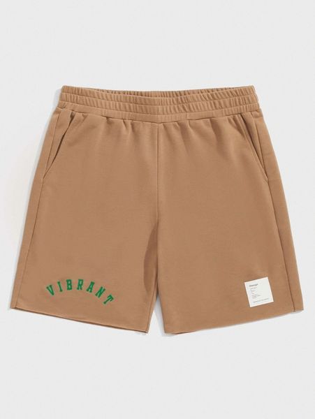 

men elastic waist patched detail letter graphic shorts o3oy#, Black