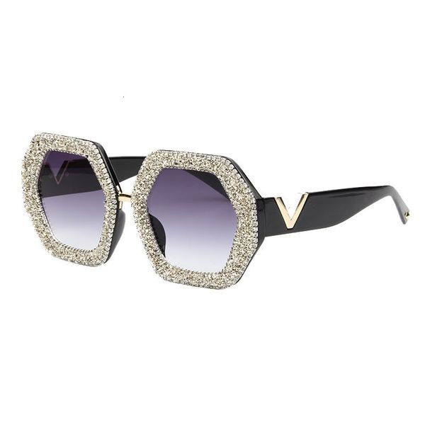 

designer fashion large diamond crystal sunglasses women geometric square glasses lunettes de soleil de luxe eyewear shades, White;black