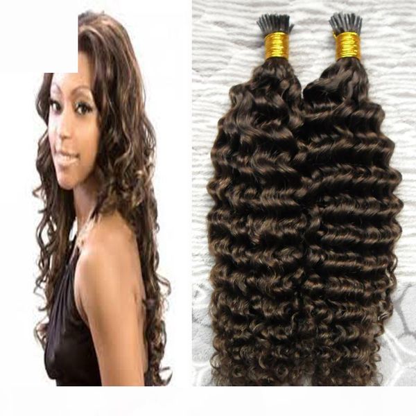 

100s pcs real remy i tip human hair extensions keratin bond deep curly european fusion hair, Black