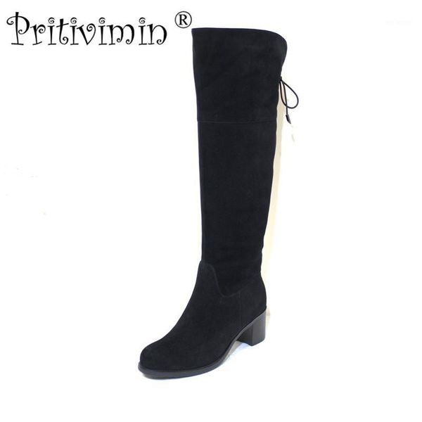 

pritivimin fn79 ladies kide suede bottes femme winter women handmade warm real wool lined shoes girls over the knee high boots1, Black