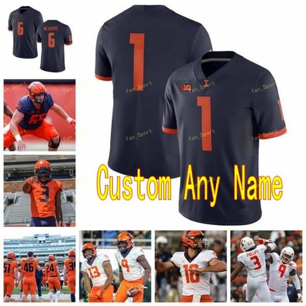

custom illinois fighting illini college football jerseys 11 jeff george 12 matt robinson 18 brandon peters 2 reggie corbin stitched, Black