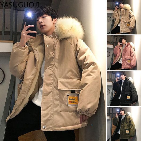 

men's down & parkas yasuguoji 2021 men winter jackets and coats mens warm casual fur hooded coat fashion streetwear male overcoat parka, Black