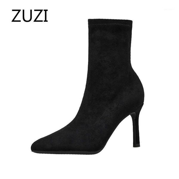 

zuzi 2020 new autumn winter high heel women's shoes pointed toe stiletto boots black stretch thin socks boots marti sexy1