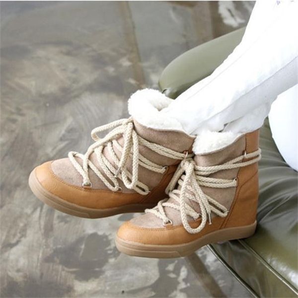 

smile circle winter for women lace-up wedge women's high heel elevator shoes ankle warm plush snow boots, Black