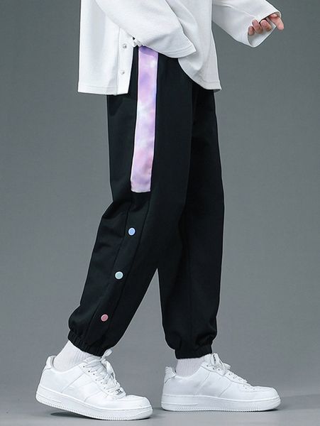 

men contrast panel fake button sweatpants g3lj#, Black