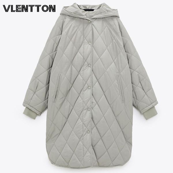 

new winter oversize fashion vintage plaid hooded parka women casual pockets cotton jackets coat loose long outwear female, Black