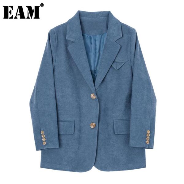 

[eam] women blue corduroy big size blazer new lapel long sleeve loose fit jacket fashion tide spring autumn 2021 1da385, White;black
