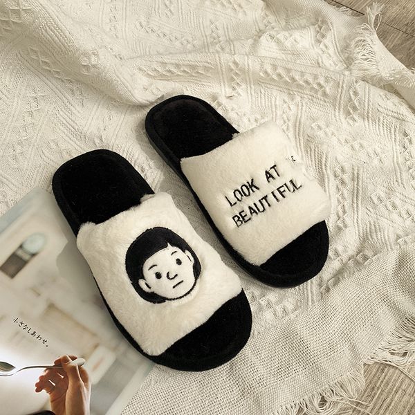 

women fur slippers soft plush home cotton fur cartoon animal horse winter warm shoes woman men lovers house slippers x1020, Black