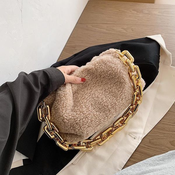 

fashion pluffy plush tote bags for women winter thick chain women shoulder bag casual solid women's handbags ladies hand bags