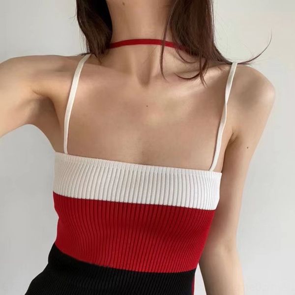 

high sensewhitered and black color matching knitted small slingversatile knitwear sling knitwearand thin knitwear bottoming vest p4zss p4zss, White;black