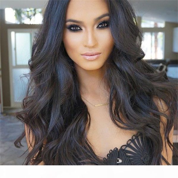 

150% 180% density body wave virgin human hair wig glueless full lace wig wavy natural color #1b lace front wig for black woman, Black;brown