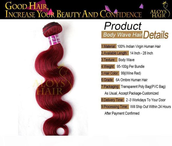 

burgundy indian hair weave bundles grade 8a wine red 99j indian virgin hair body wave 3 4 pcs lot indian mink remy human hair extensions, Black
