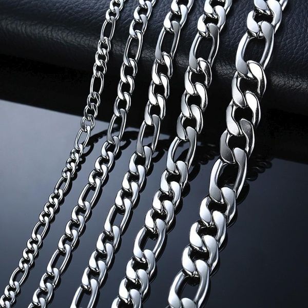 

stylish figaro link chain necklaces for men solid silver color stainless steel hip hop male colar 24" jewelry