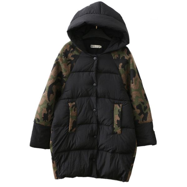 

2021 new 7xl plus winter size jacket parka thicken female coat camouflage cotton jackets quilted parkas shelter mujer wxf647 tb9c, Black