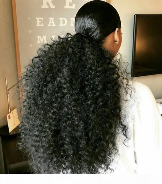 

human hair ponytails clip in on hair extensions pony tail 24inch 160g remy kinky curl ponytail hair pieces more 5 colors optional, Black