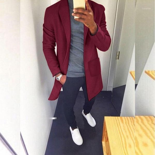 

hirigin autumn winter men casual coat thicken woolen trench coat business male solid classic overcoat medium long jackets 1, Black