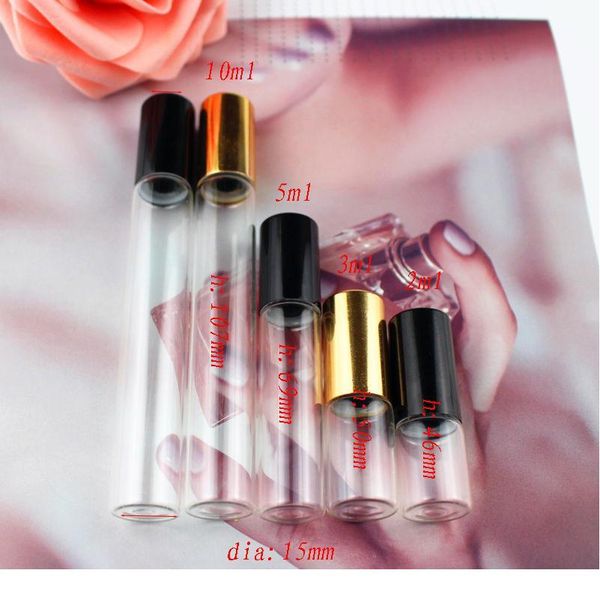 

50pcs/lot 1ml 2ml l 5ml 10ml clear glass roll on bottle amber glass essential oil bottle thin glass sample te qylakv