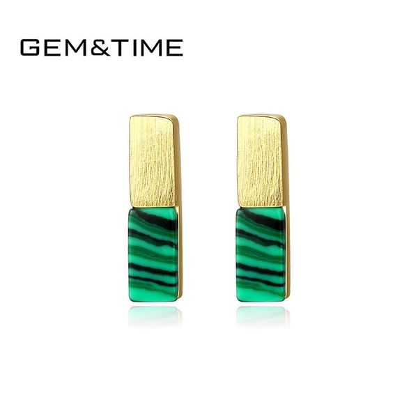 

gem&time real sterling 10mm bar stud earring for women green malachite earrings silver 925 jewelry pendientes plata, Black