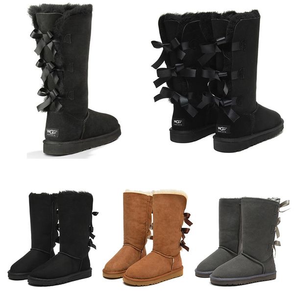 

2021 women winter boot girl classic snow boots ankle short 3 bow fur boot winter black chestnut women shoes size 36-41 fashion outdoor
