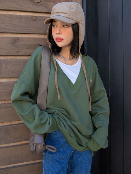 

dazy letter patched drop shoulder 2 in 1 sweatshirt 62a1#, White;black