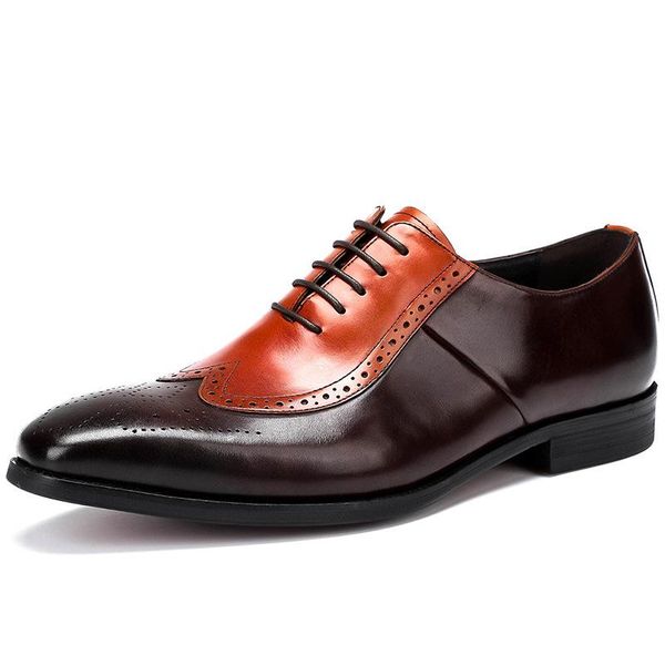 

luxury handmade men dress shoes business oxford shoes genuine leather brogues large sizes brown wine red 2020 new fashion, Black