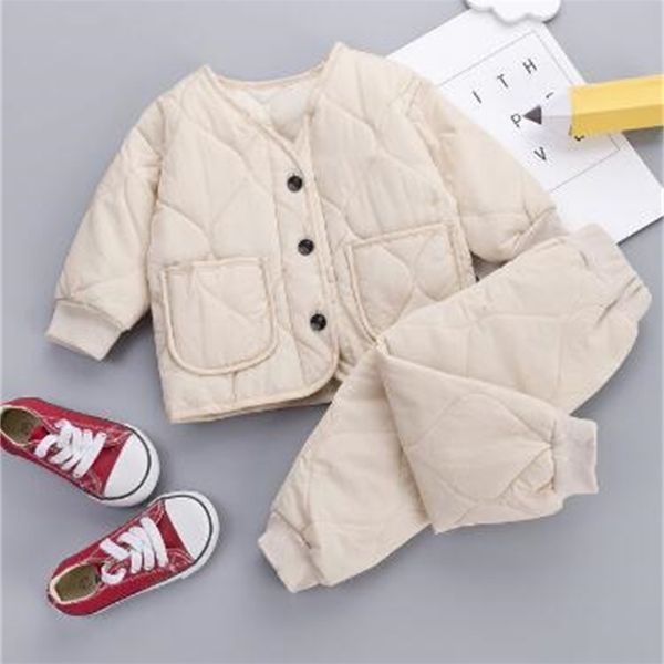 

new solid warm coat cute infant newborn baby girl clothes long pants 2pc/set outfit cotton baby boys tracksuit set 0-5 years lj200814, White