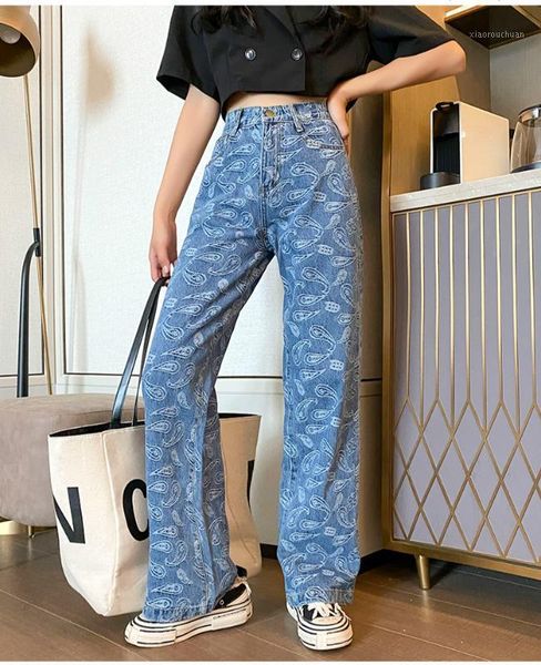 

2020 spring and autumn office lady plus size cotton stretch high waist young female girls brand wide leg jeans clothing1, Blue