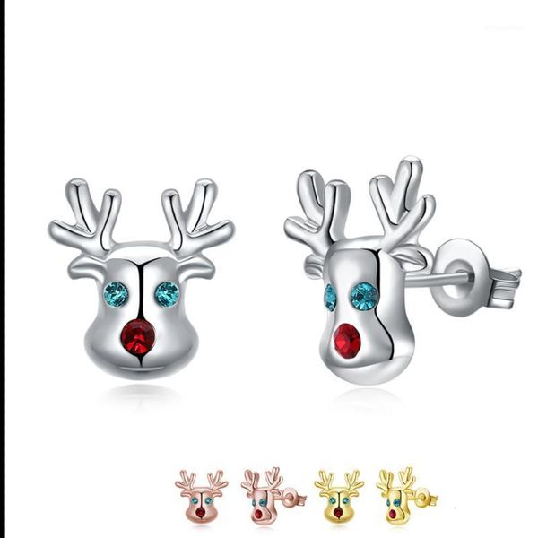 

pfhoo christmas stud earrings women 3 colors antlers trendy 5a+ cz cubic zircon gold plate cute earring fashion jewelry1, Golden;silver