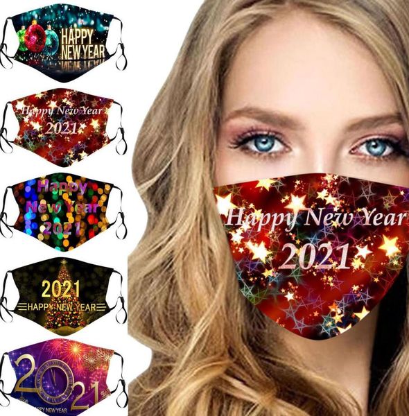 

women men kids face mask 2021 happy new year printing masks fashion washable can be inserted with filter face masks 5 colors e110904