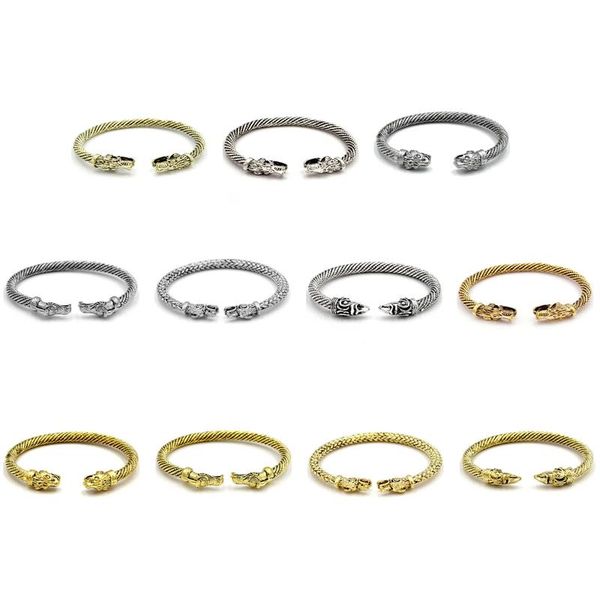 

dragon wolf animal head punk vintage bracelets viking magic golden silvery men jewelry wristband cuff women bangle, Black